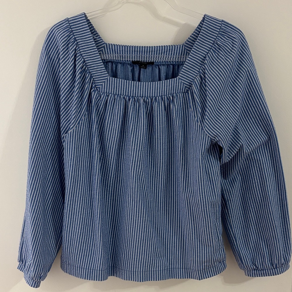 J. Crew Blue and White Seersucker Striped Blouse